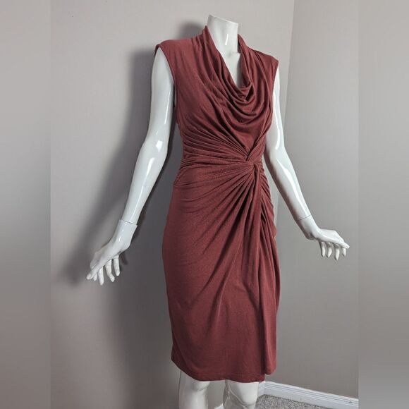 Mango body con cowl neck gathered rushed jersey knit dress Small - Picture 4 of 8